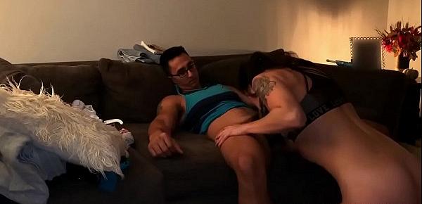  Hot MILF sucking and getting doggy fucked on the couch